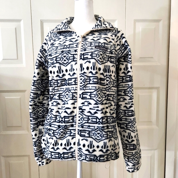 Columbia Zip Fleece Black and White Aztec Pattern size Large - Picture 1 of 13